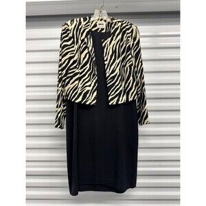 Leslie Fay Petite Zebra Print Jacket and Black Dress Set